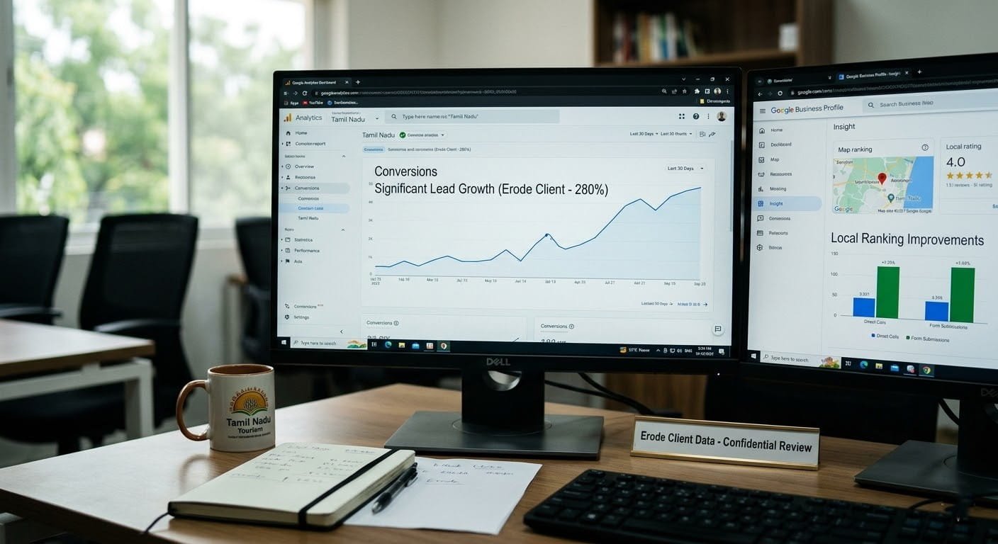 digital marketing agency in erode showing real results analytics dashboard client lead data