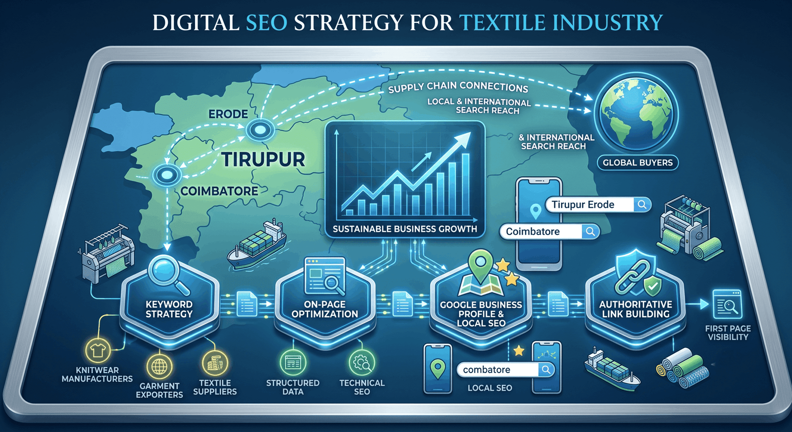 SEO analytics dashboard used by digital marketing company in Tirupur to track keyword rankings