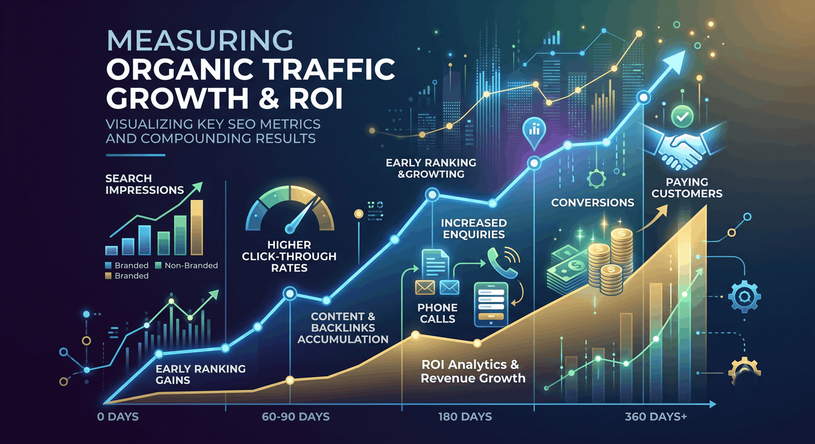 SEO Traffic Growth Chart and ROI Analytics