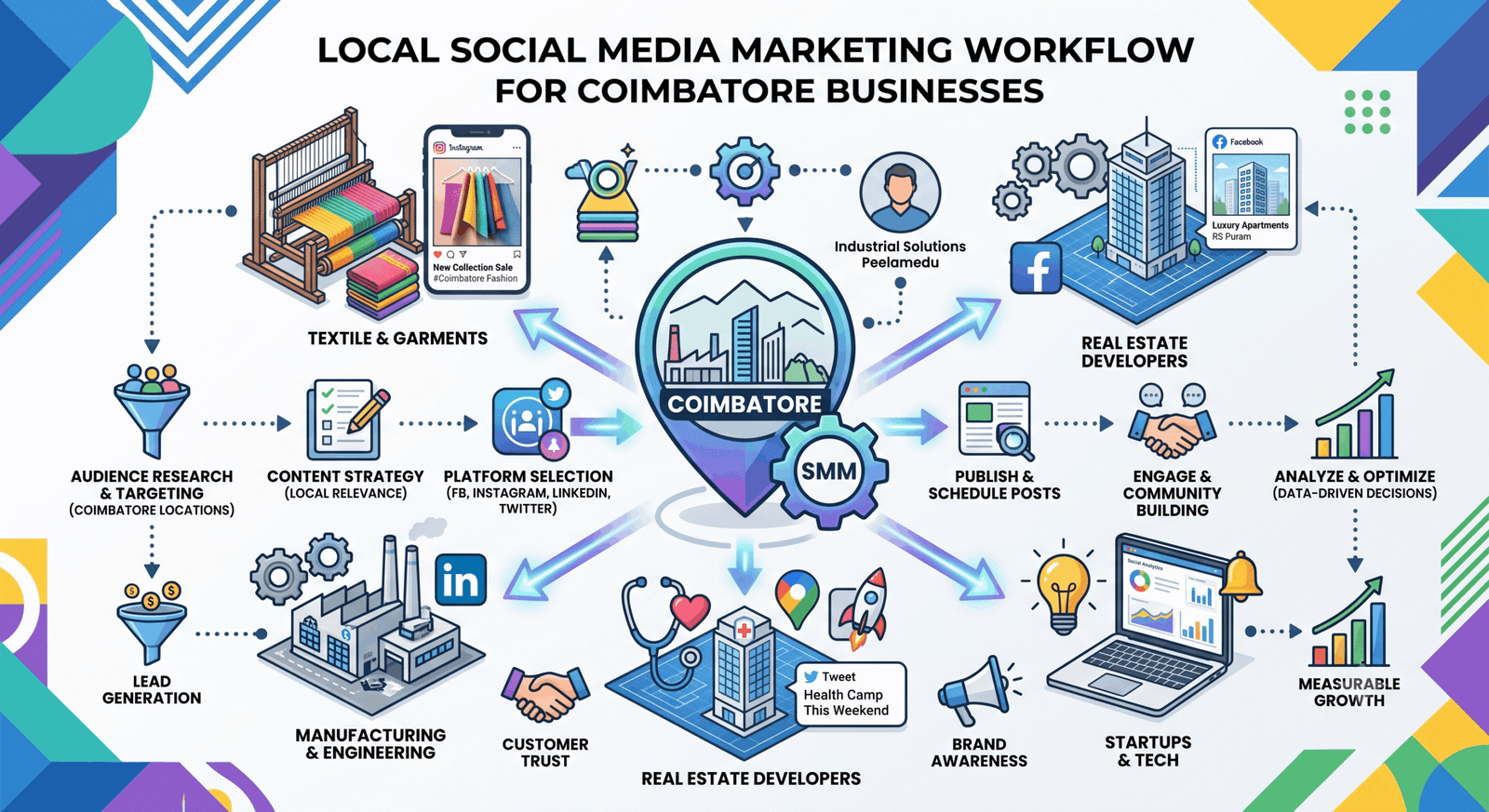 Social media marketing Coimbatore metrics and strategic business planning graphics