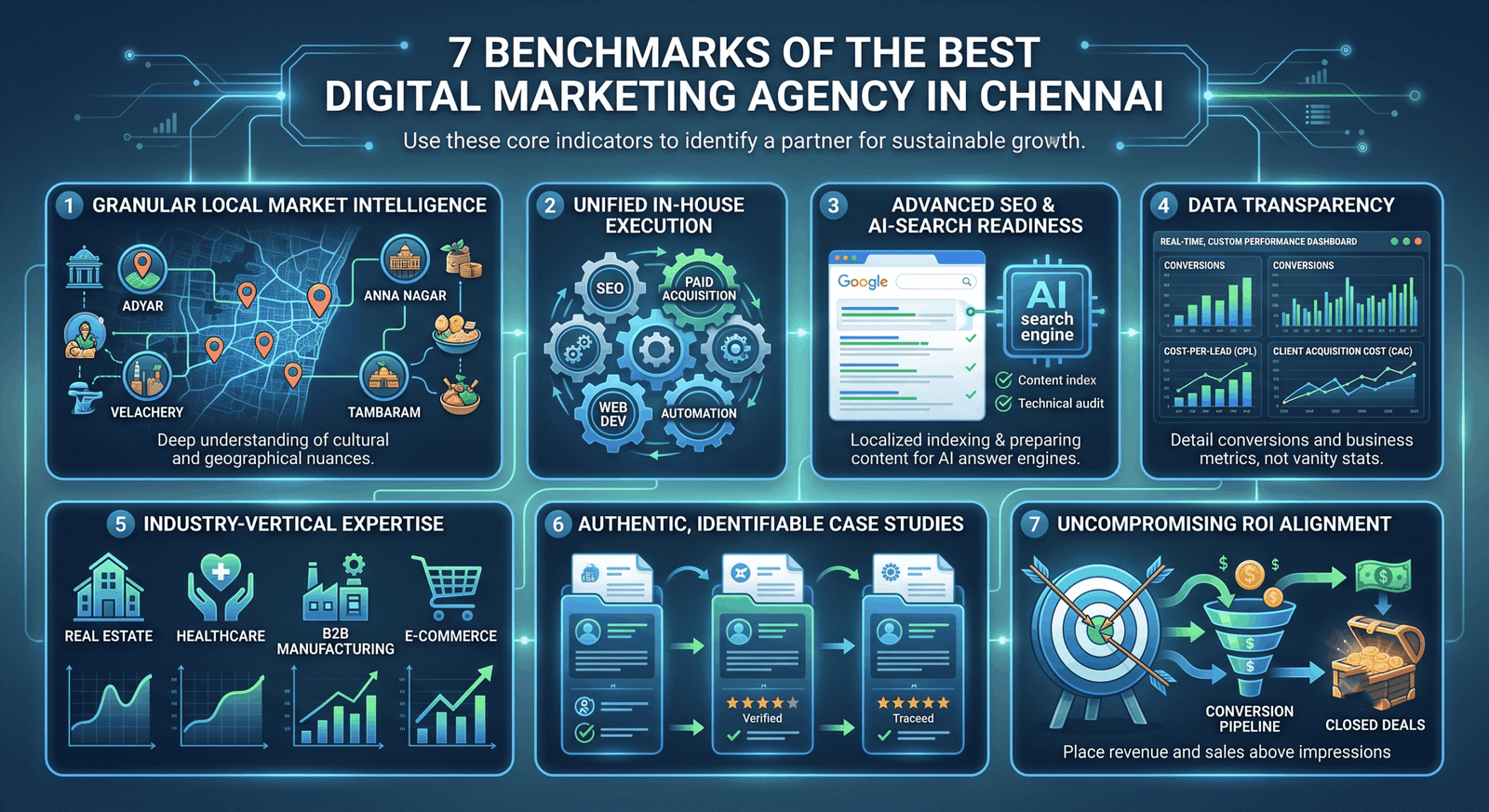 7 Core benchmarks evaluating top digital marketing agencies