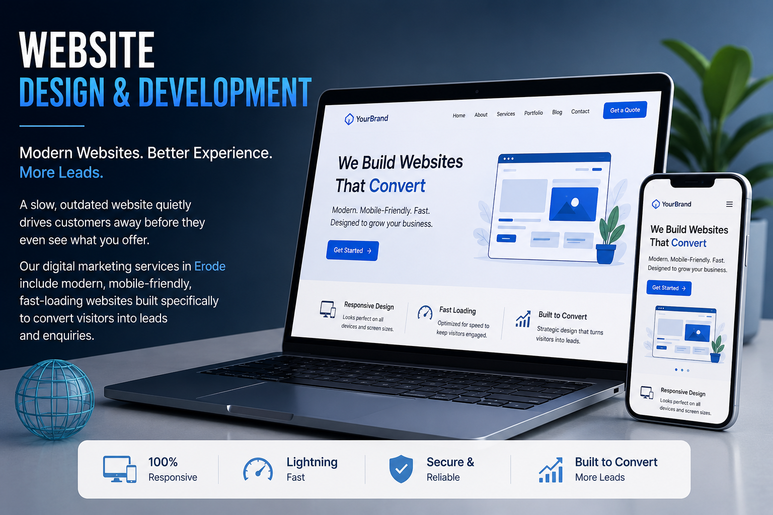 Responsive website design shown across laptop and mobile screens