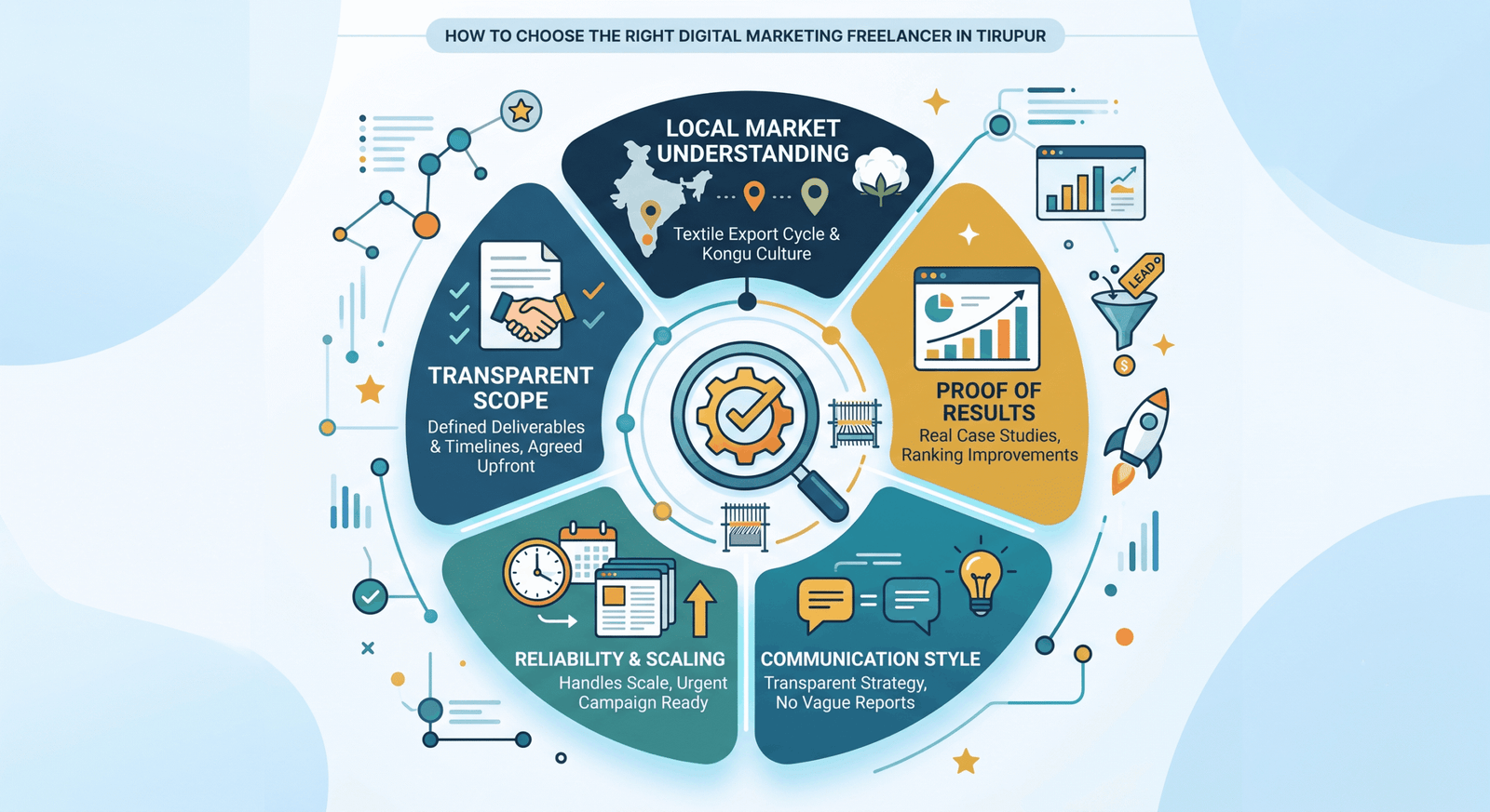 Tirupur business owner reviewing digital marketing strategy with freelancer
