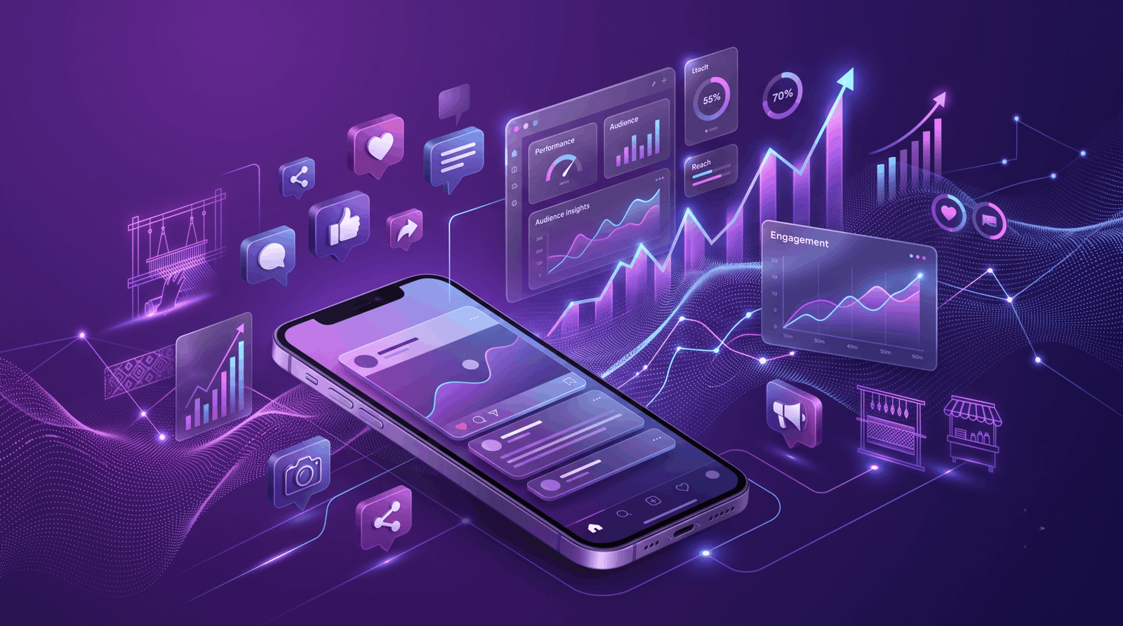 Social media marketing Erode team planning content strategy on smartphones