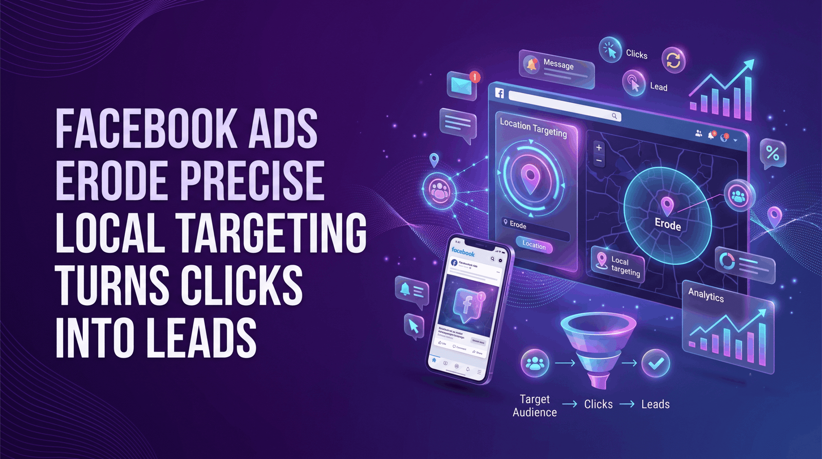 Facebook ads Erode campaign analytics dashboard on laptop