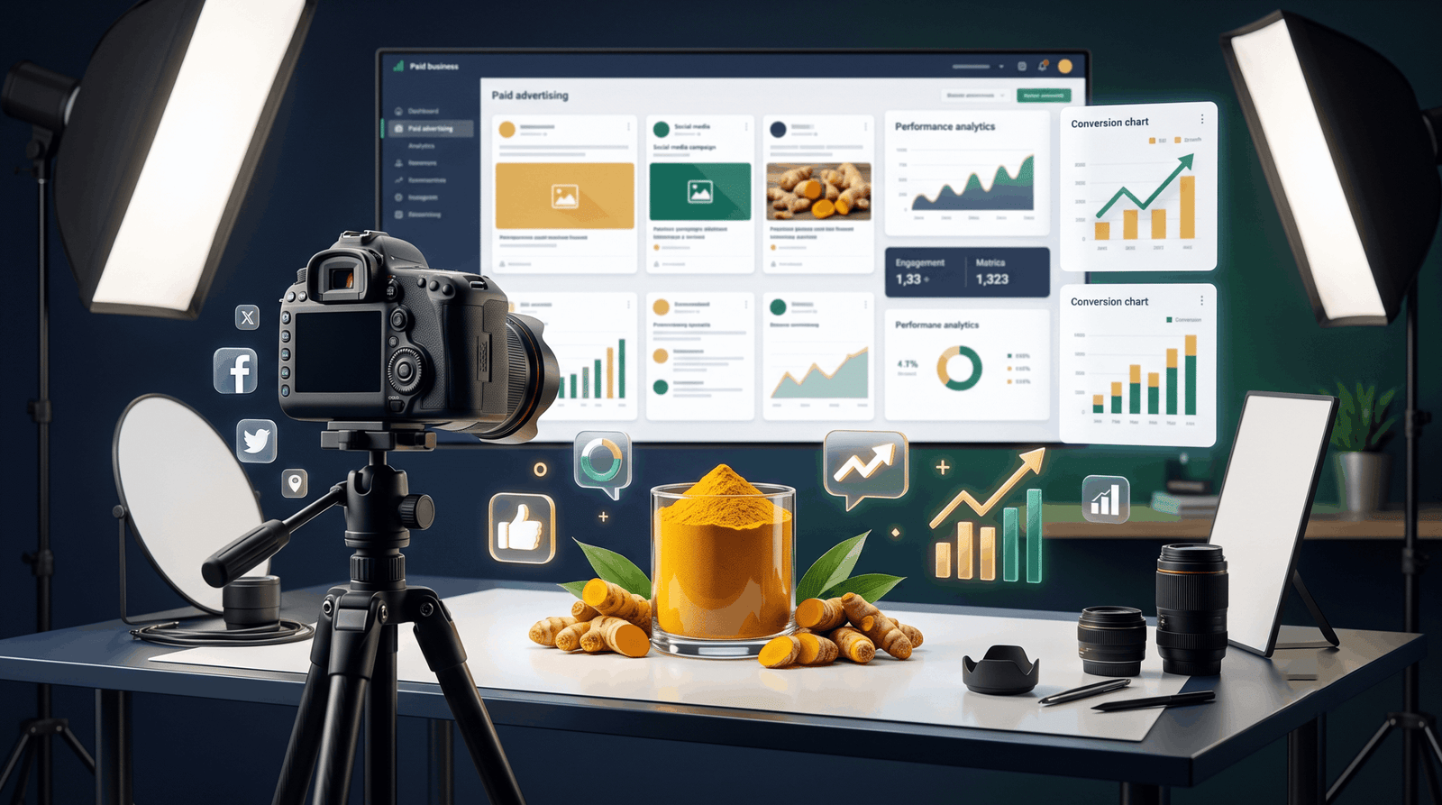 Bowl of turmeric powder used for spice business online marketing visuals