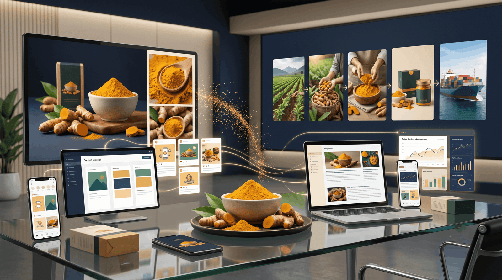 Assorted spices used to illustrate content marketing for digital marketing for turmeric business Erode