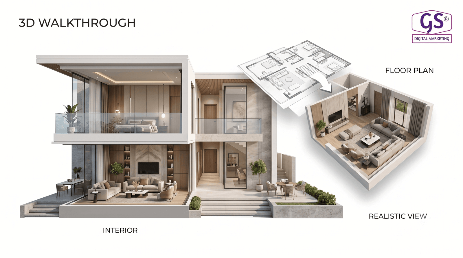 Interior 3D walkthrough design in erode showing modern living room
