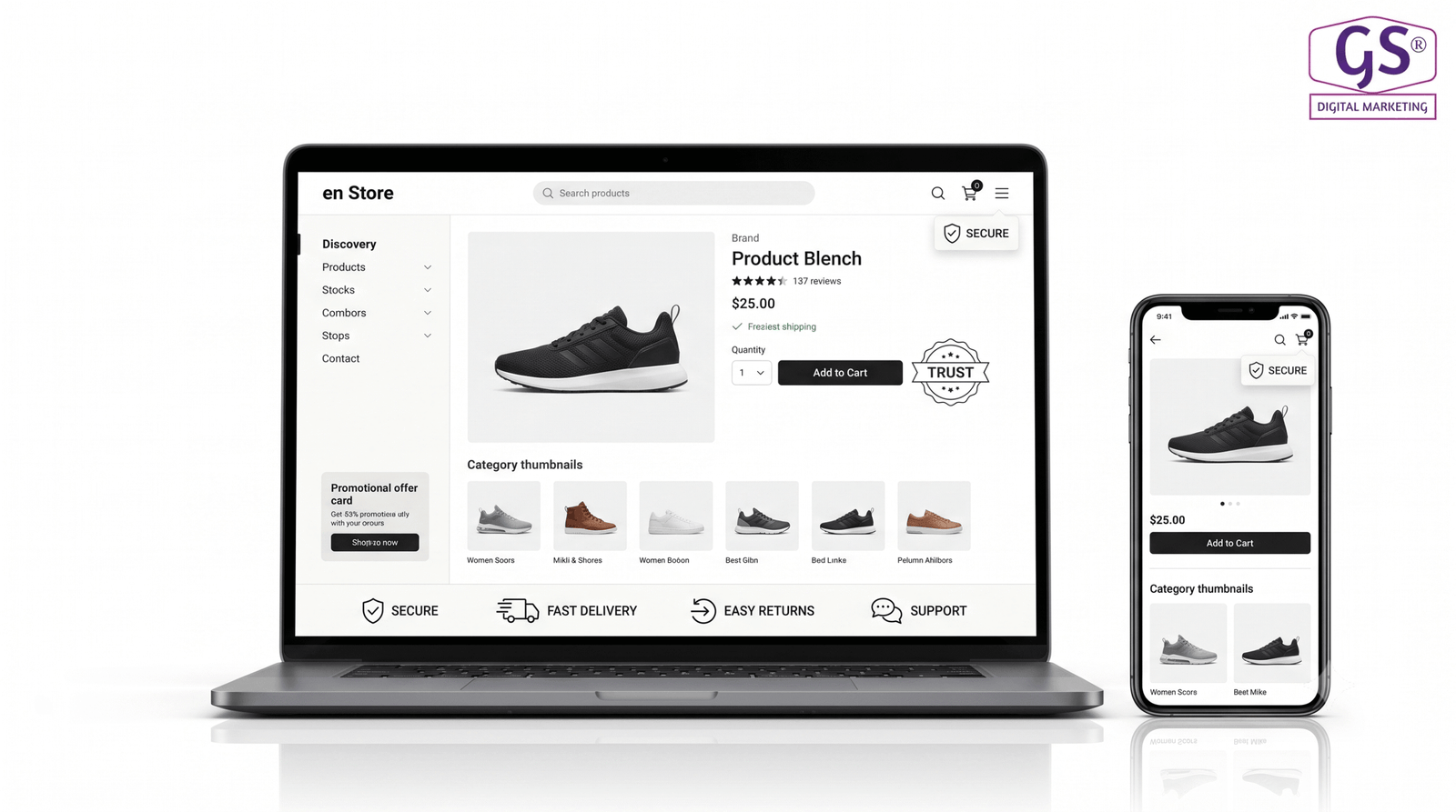 Website UI graphics for e-commerce businesses in Erode