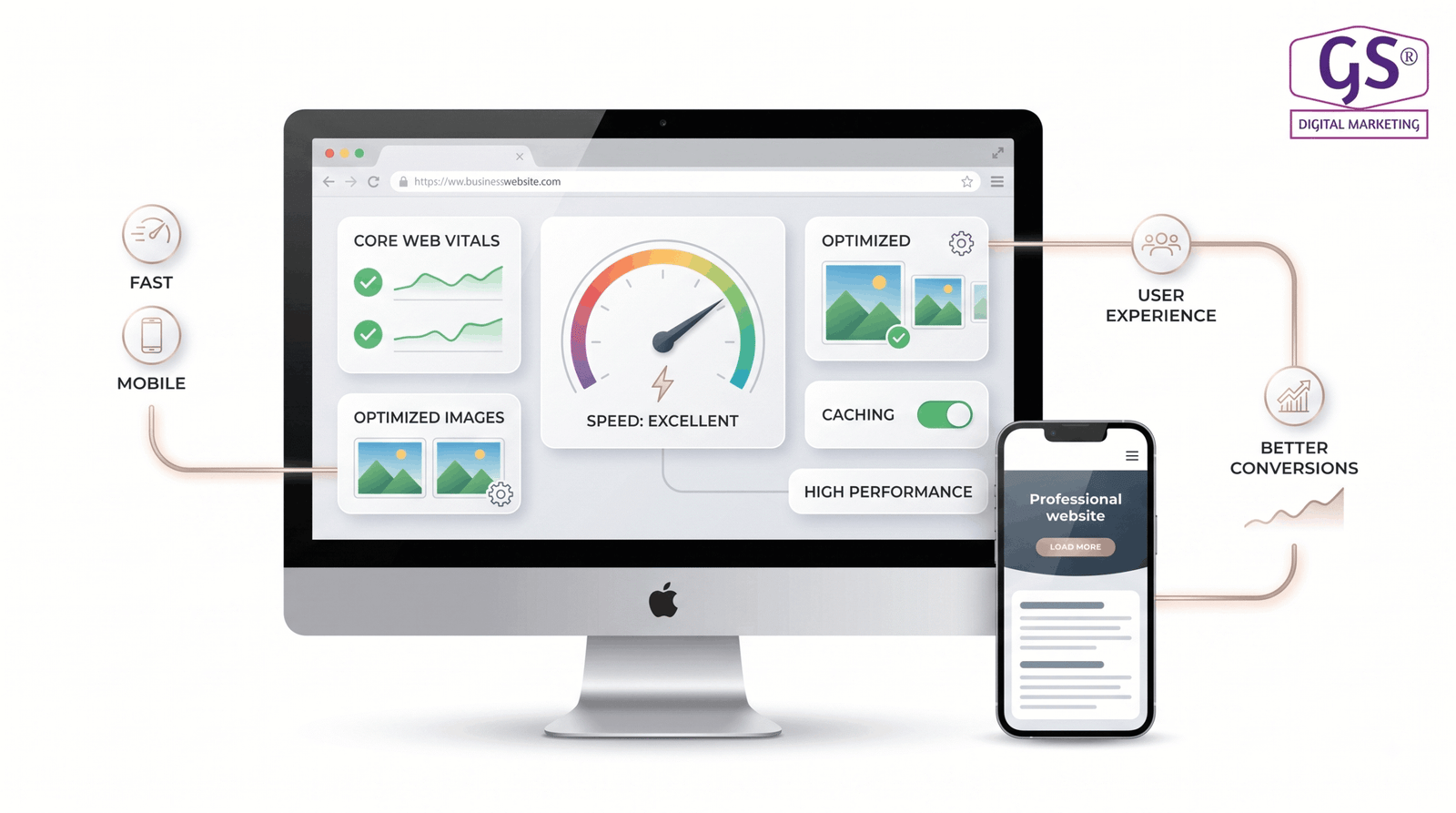 Fast website performance and page speed optimization dashboard