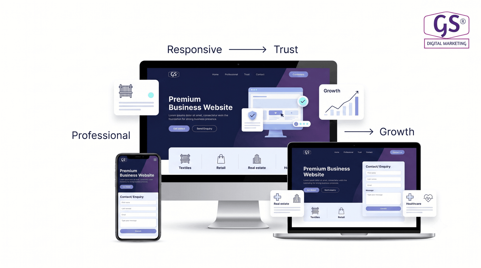 Web designing in Erode - modern website mockup on laptop and mobile screen