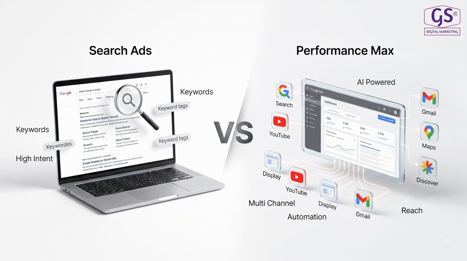 Performance Max vs Search Ads comparison for Google Ads in Erode campaigns