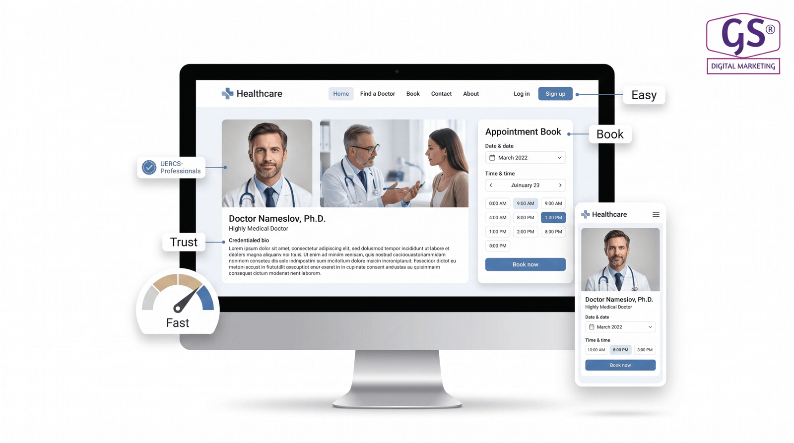 Doctor and patient trust built through a clean healthcare website design