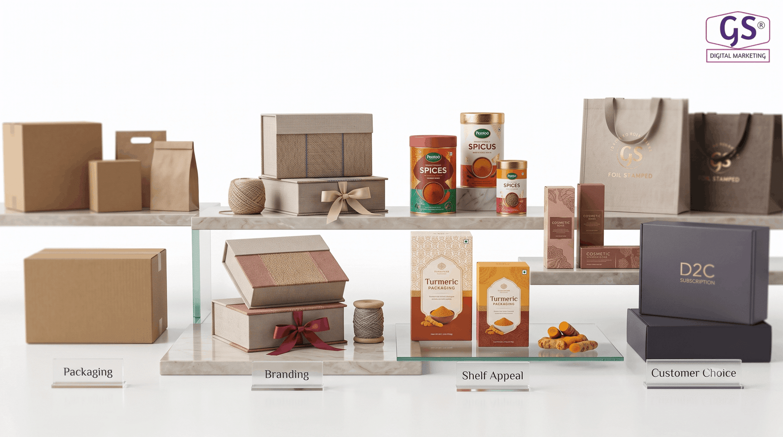 Premium Packaging Design in Erode with boxes and branded bags