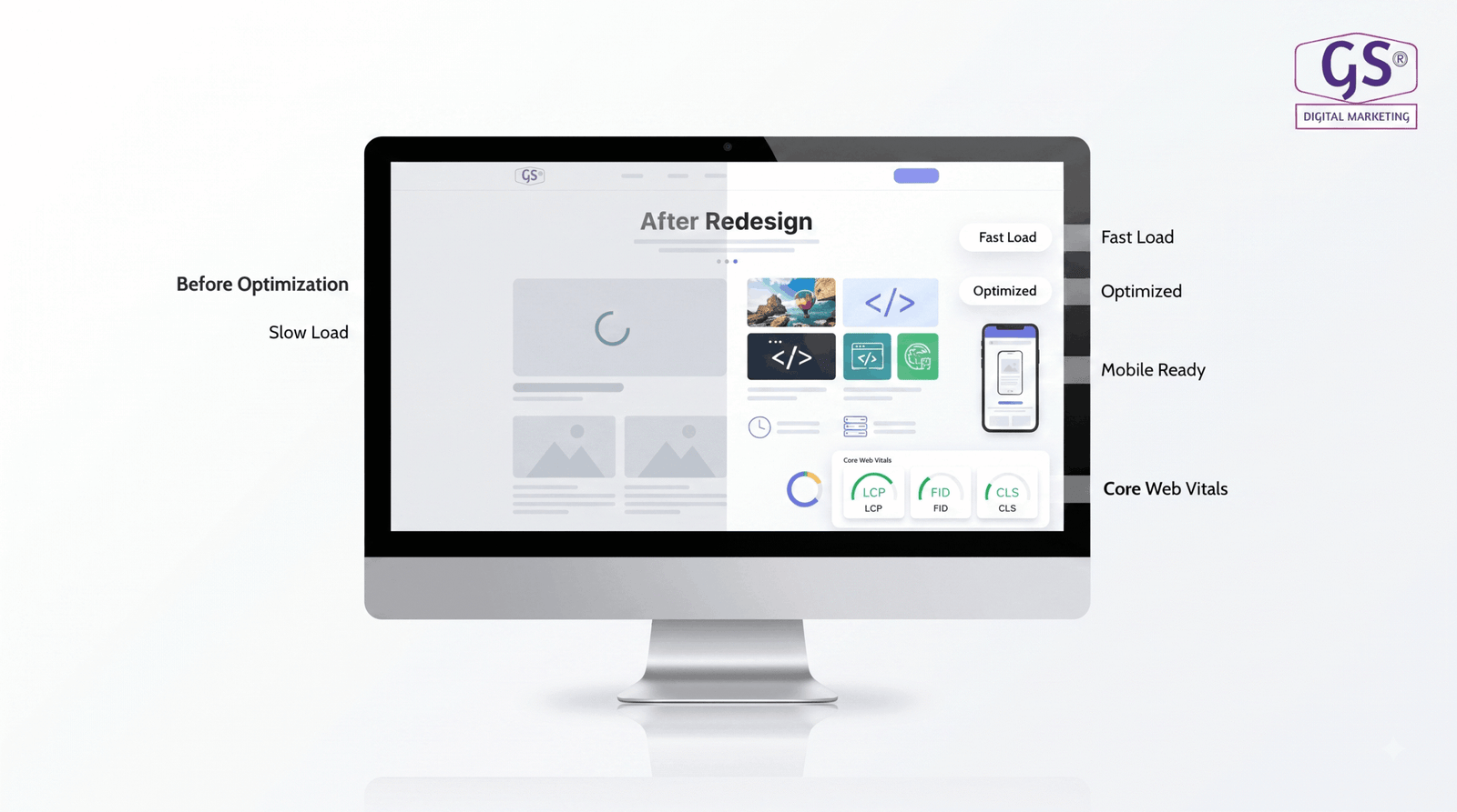 Website speed test showing load time improvements after redesign