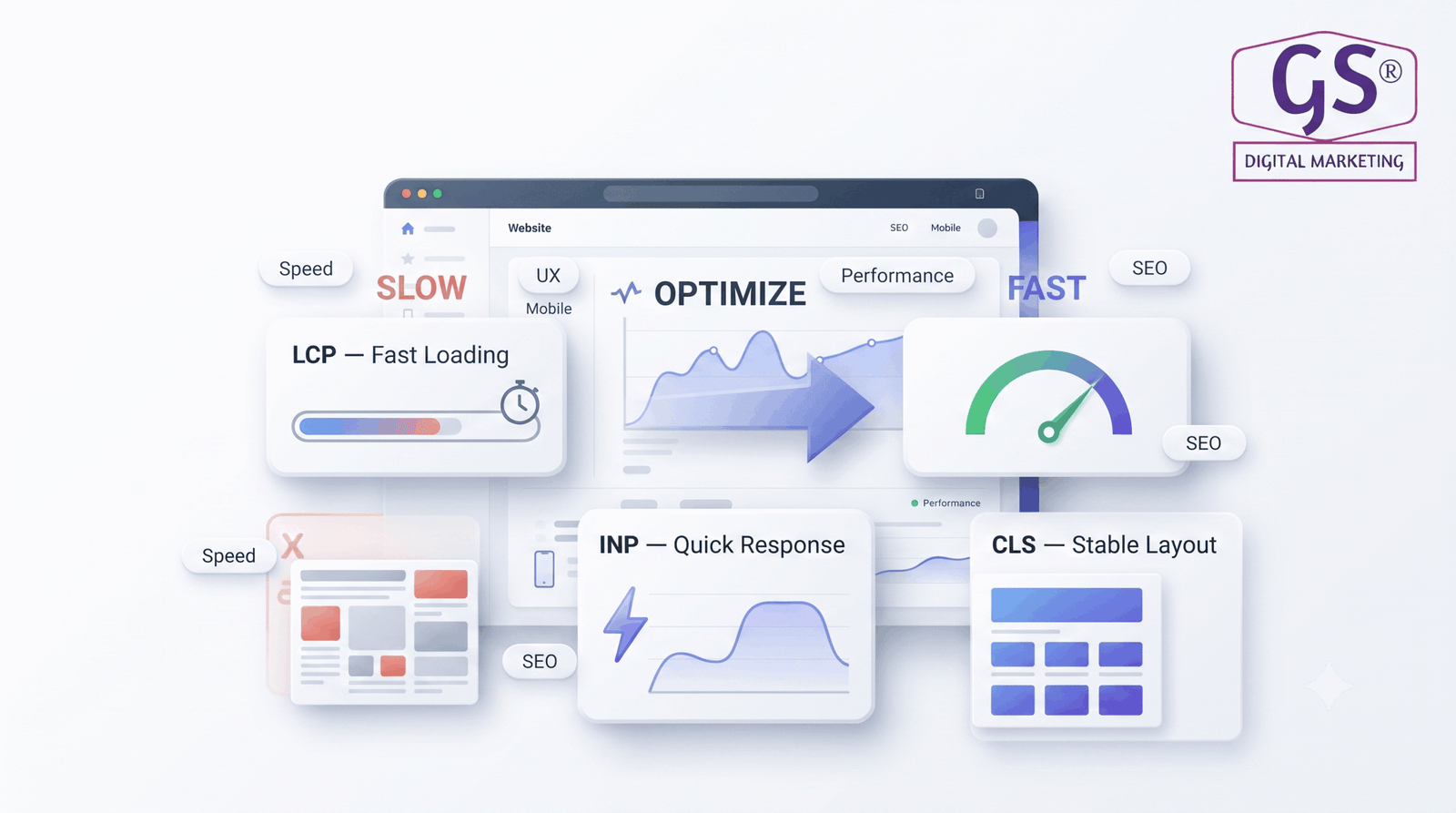 Core Web Vitals chart explaining website speed optimization in Erode