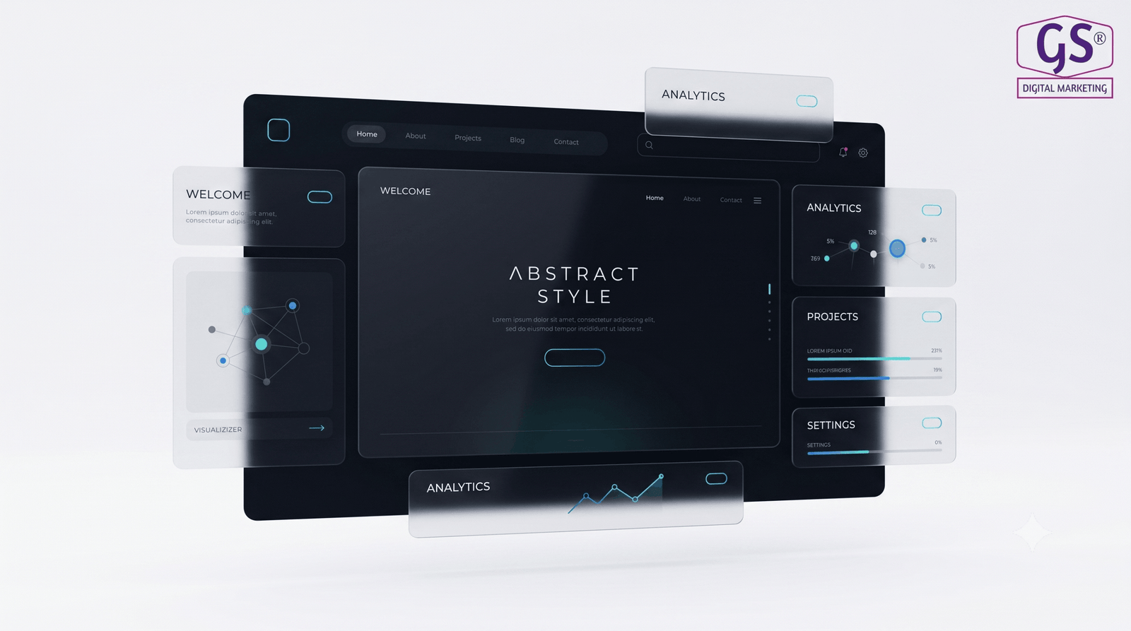 Dark mode glassmorphism website UI design Erode