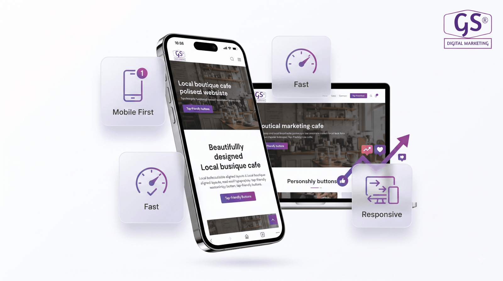 Mobile responsive website design displayed on smartphone screen
