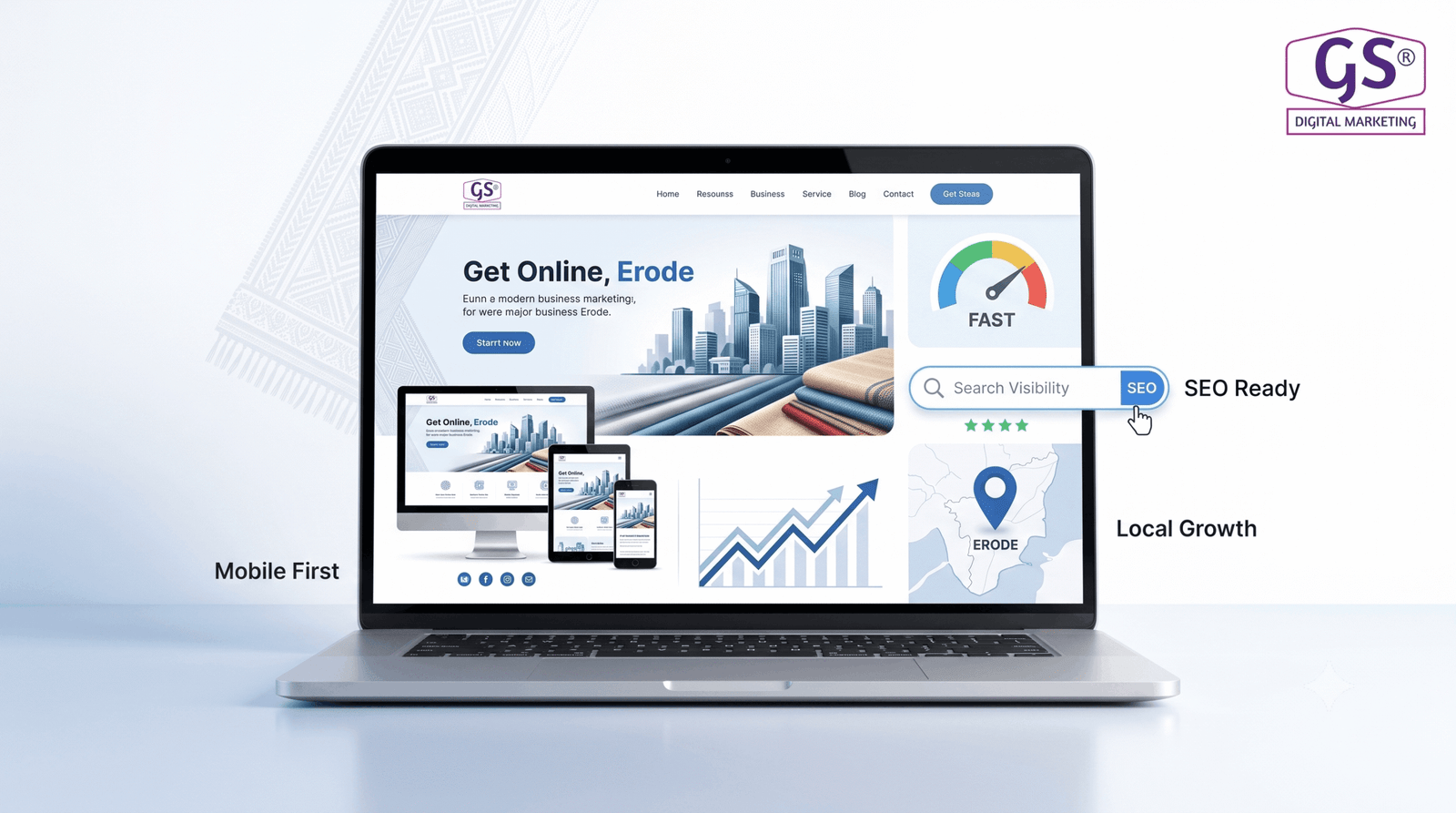 Website design in Erode 2026 concept on laptop screen