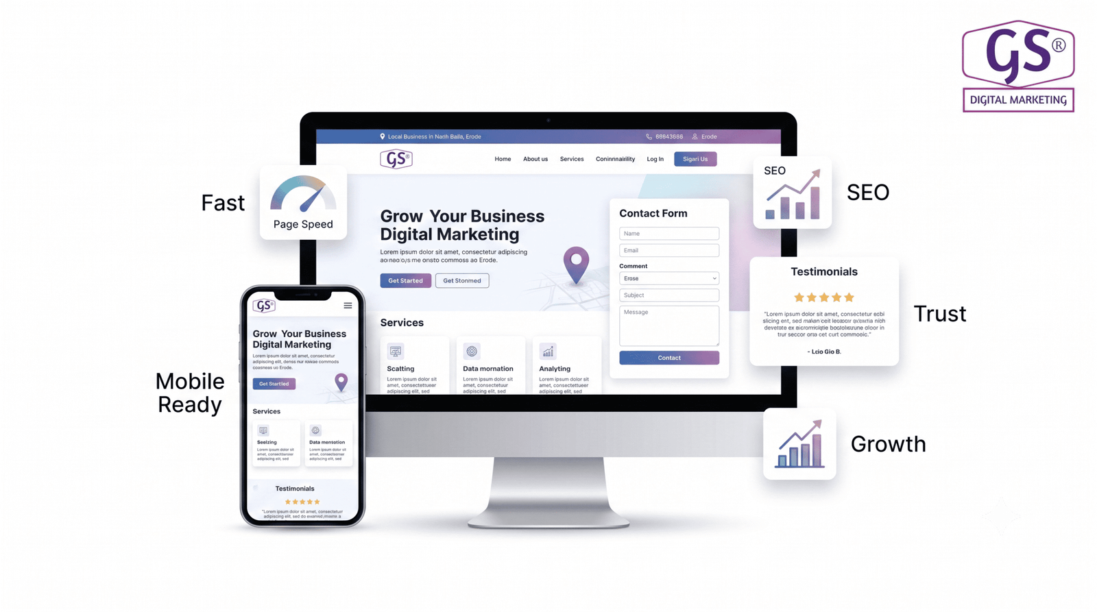 Website designing erode - modern responsive website mockup on laptop and mobile