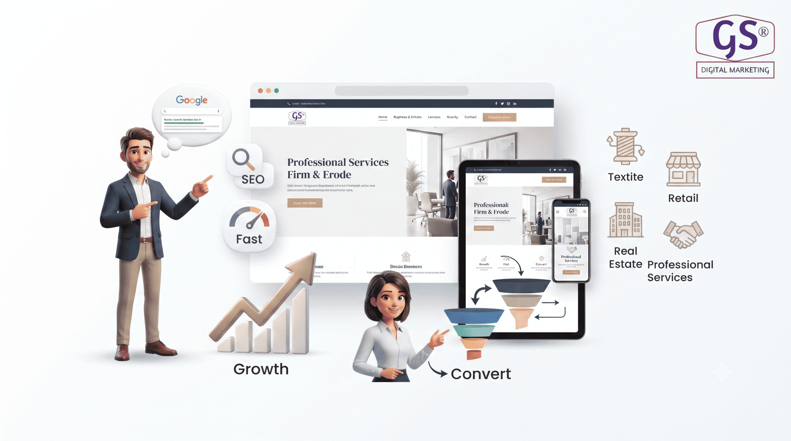 #1 Website Design Agency in Erode - responsive website design showcase by GS Digital Marketing