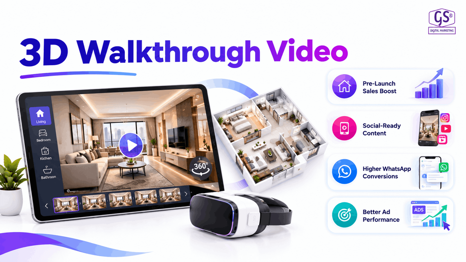 3D walkthrough video Coimbatore showing a rendered apartment interior for builders