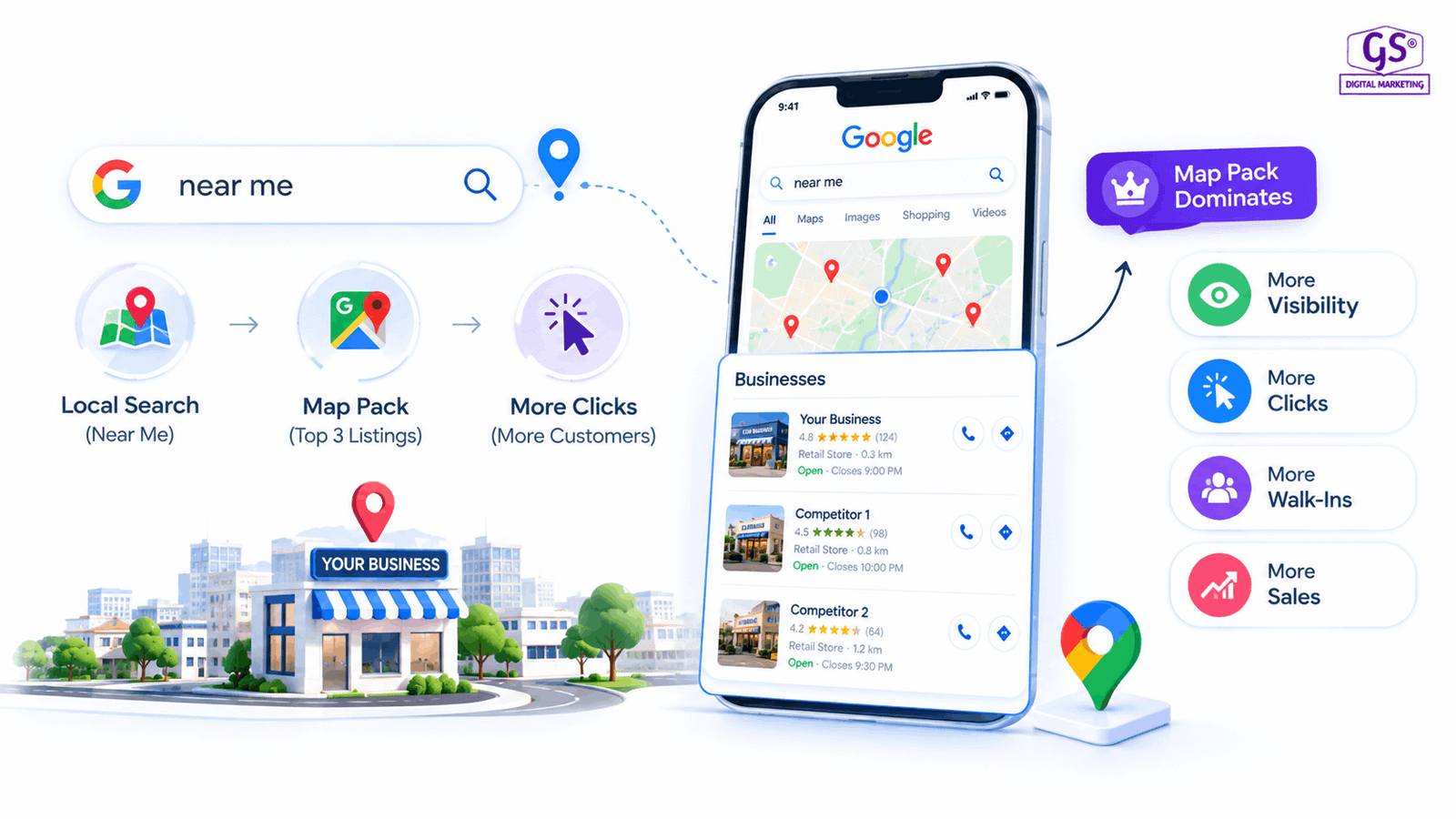 Google Maps ranking dashboard showing local SEO services in Salem results