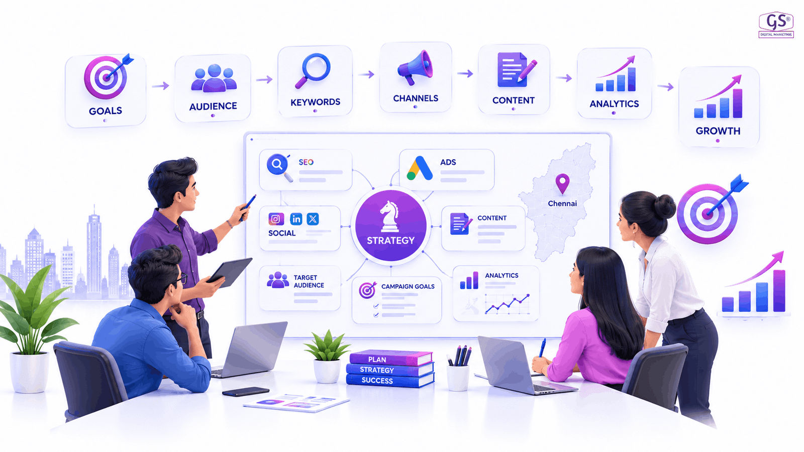 Top 10 digital marketing agency in Chennai team analysing growth strategy