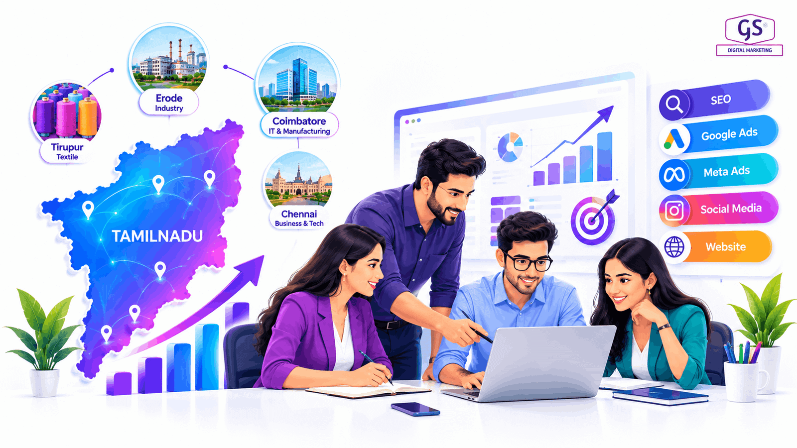 Digital marketing company in Tamilnadu - GS Digital Marketing team planning SEO and ads strategy