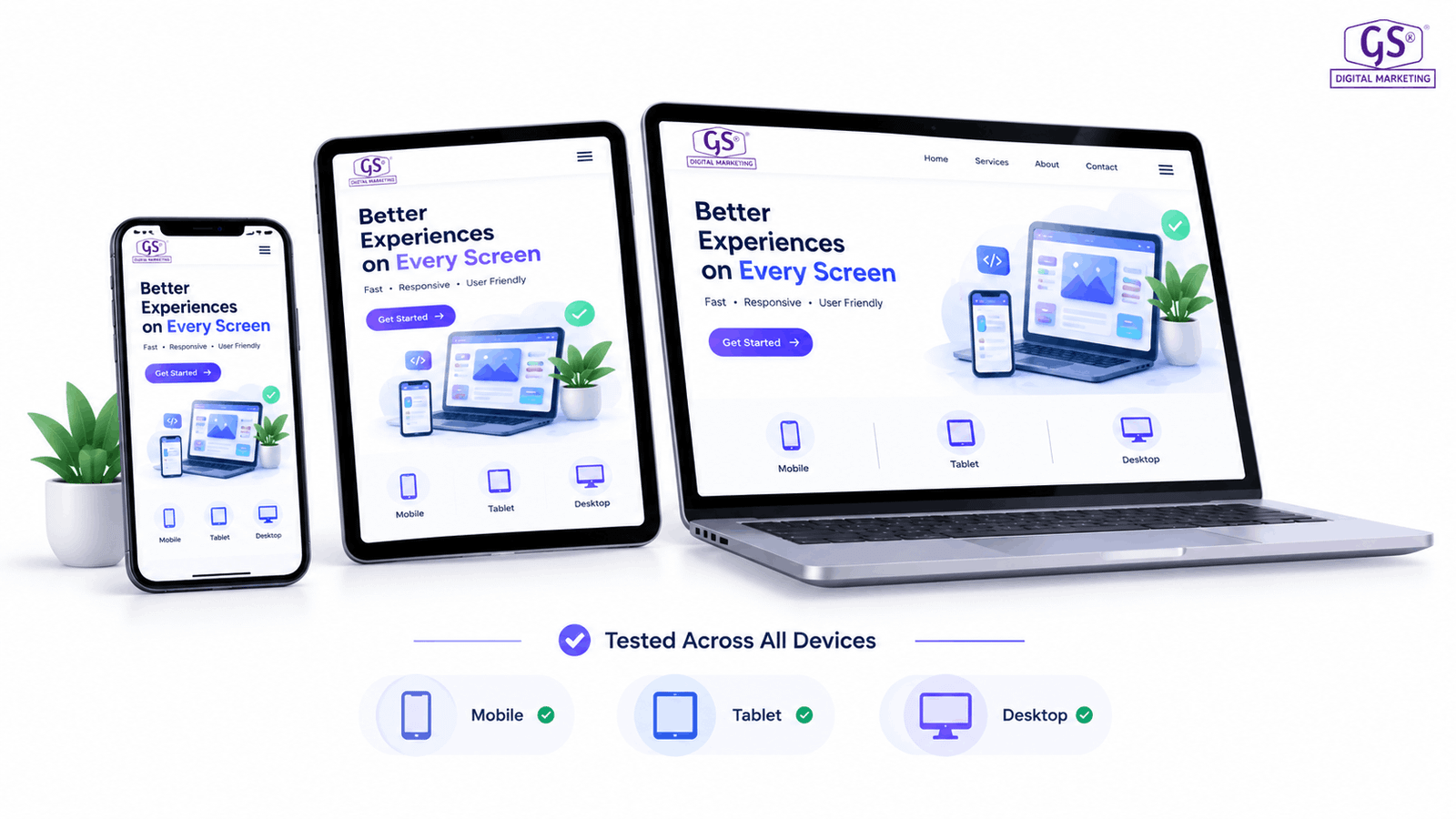 Responsive website design displayed on mobile phone and laptop screens